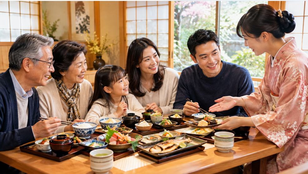 Trải nghiệm ẩm thực Nhật Bản trong chuyến tour du lịch Nhật Bản cho gia đình.